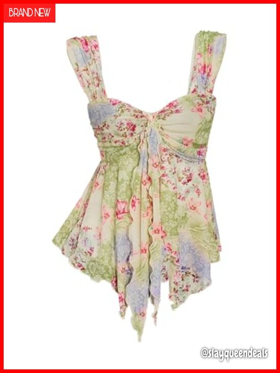 Tops - Flowy Baby Doll Tank Top Y2k Mesh Going Out Top Peplum Shirt Party Rave